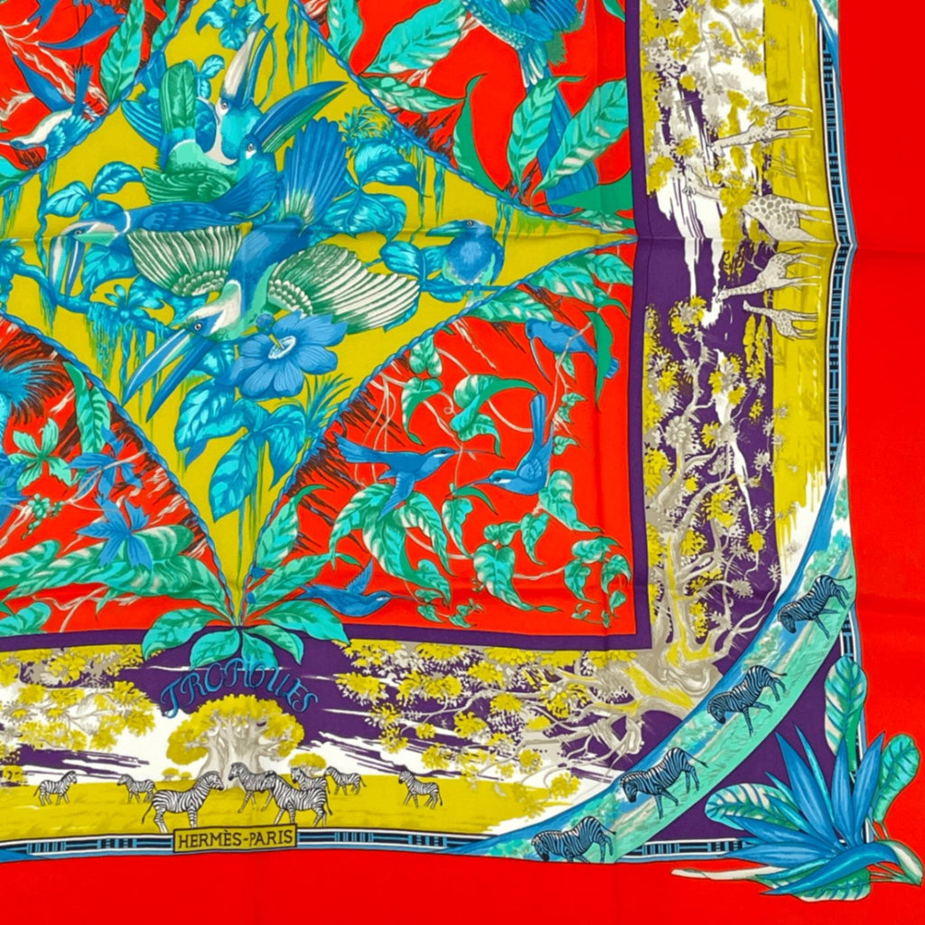 Hermes Tropioues Tropic Red Multicolor Silk Scarf