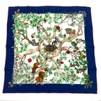 Hermes Carre 90 Silk Coeur Des Bois In The Forest Scarf Navy