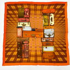 Hermes Silk Scarf En Voyage Traveling Bag Pattern Orange