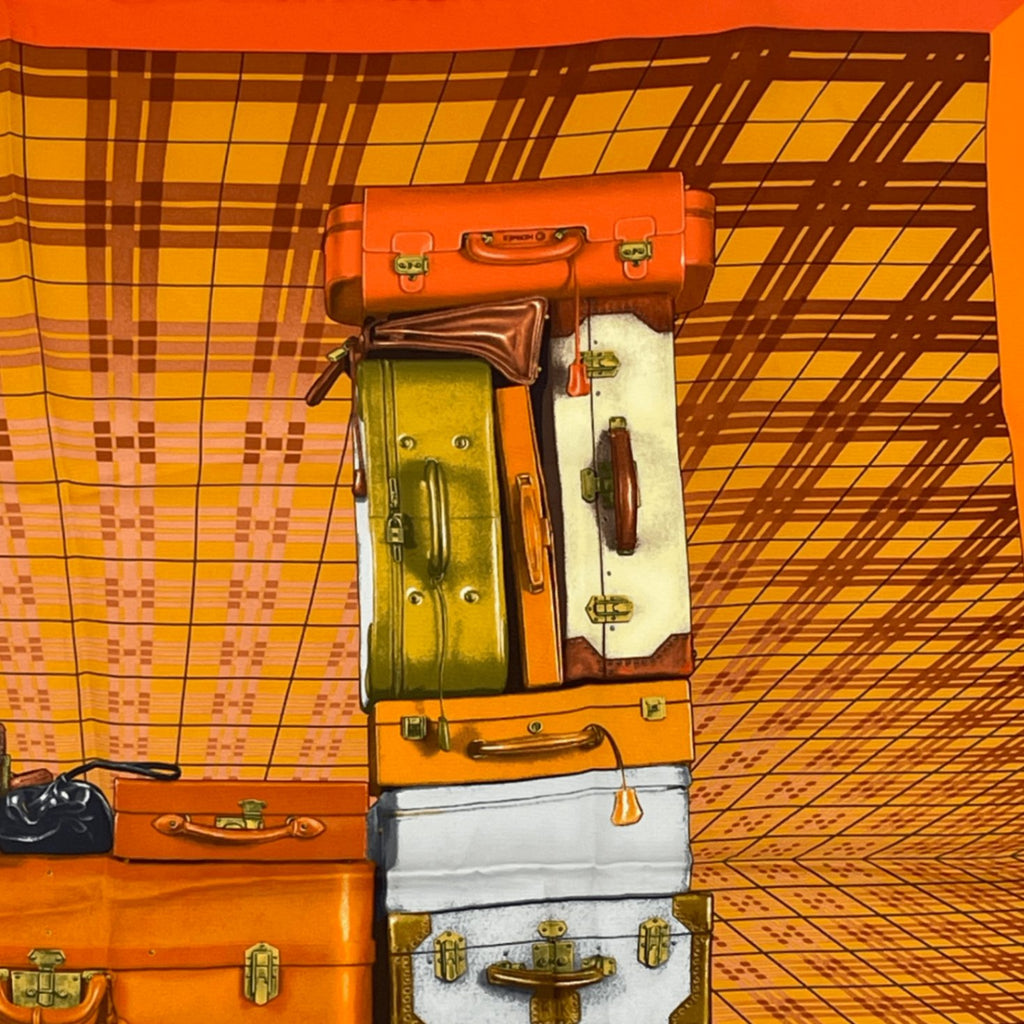Hermes Silk Scarf En Voyage Traveling Bag Pattern Orange