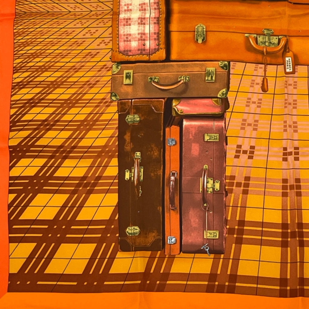 Hermes Silk Scarf En Voyage Traveling Bag Pattern Orange