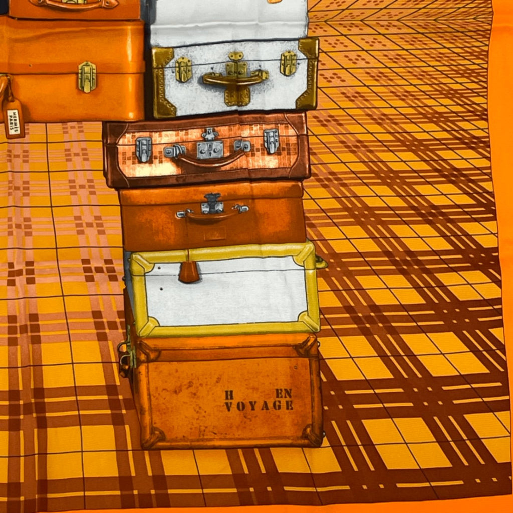Hermes Silk Scarf En Voyage Traveling Bag Pattern Orange