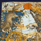 Hermes Carre 90 Chasse Au Bois Forest Hunting Blue Scarf Silk
