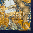 Hermes Carre 90 Chasse Au Bois Forest Hunting Blue Scarf Silk