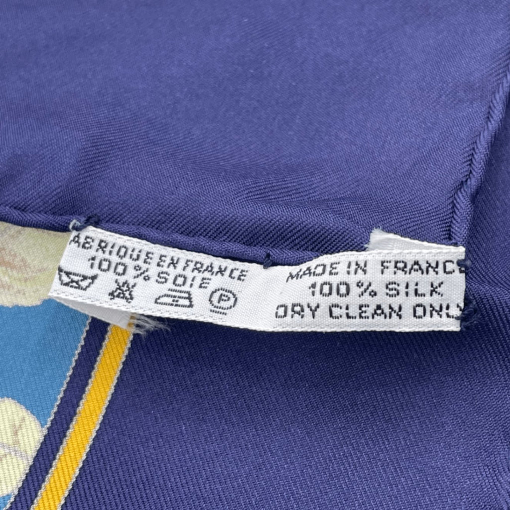 Hermes Carre 90 Chasse Au Bois Forest Hunting Blue Scarf Silk