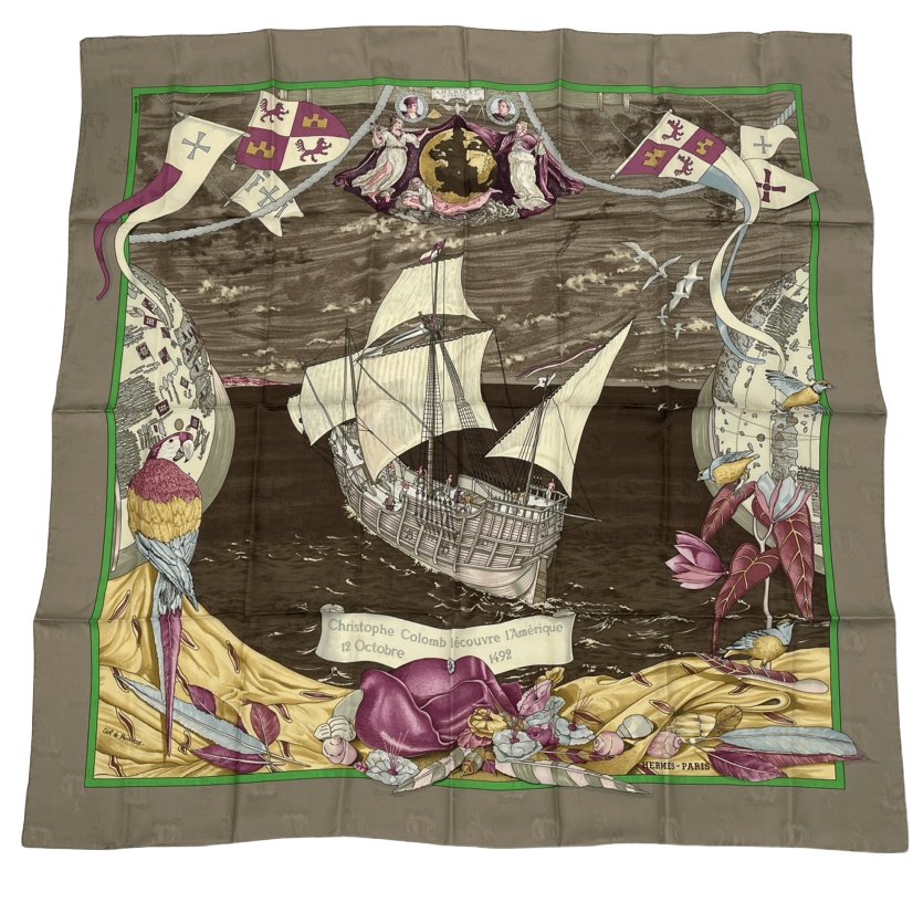 Hermes Scarf Carre 90 Silk Christophe Colomb Decouvre 1 Amerique 12 Octobre