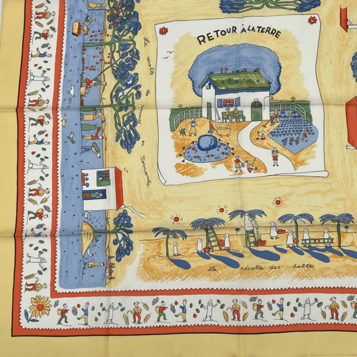 Hermes Carre 90 RE Tour A la Terre Return Yellow Silk 100% Scarf