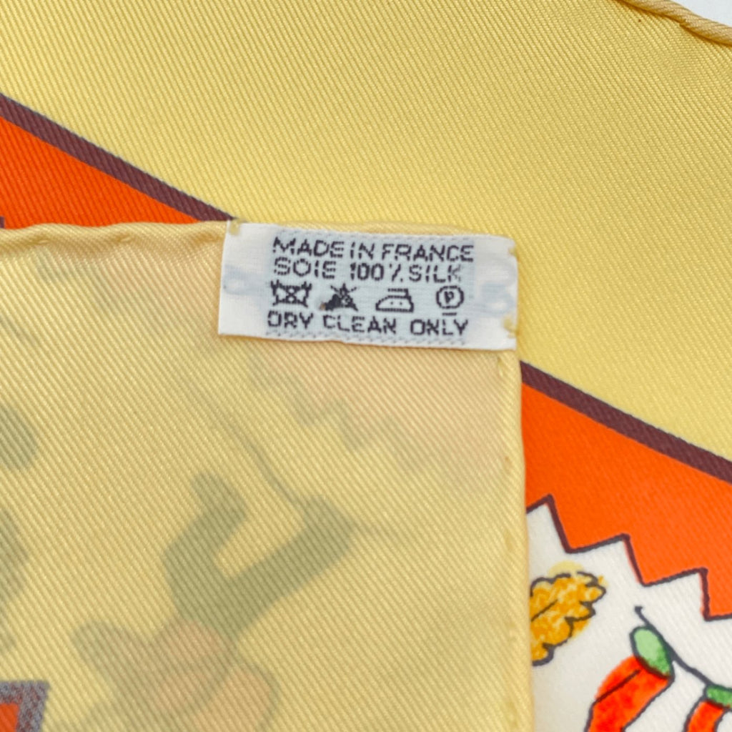 Hermes Carre 90 RE Tour A la Terre Return Yellow Silk 100% Scarf