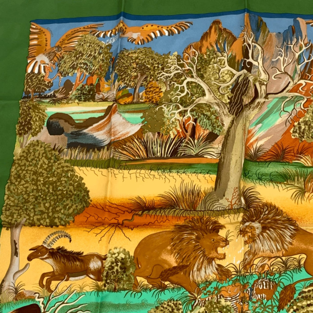 Hermes Carre 90 Nuba Mountain Scarf Silk 100% Green