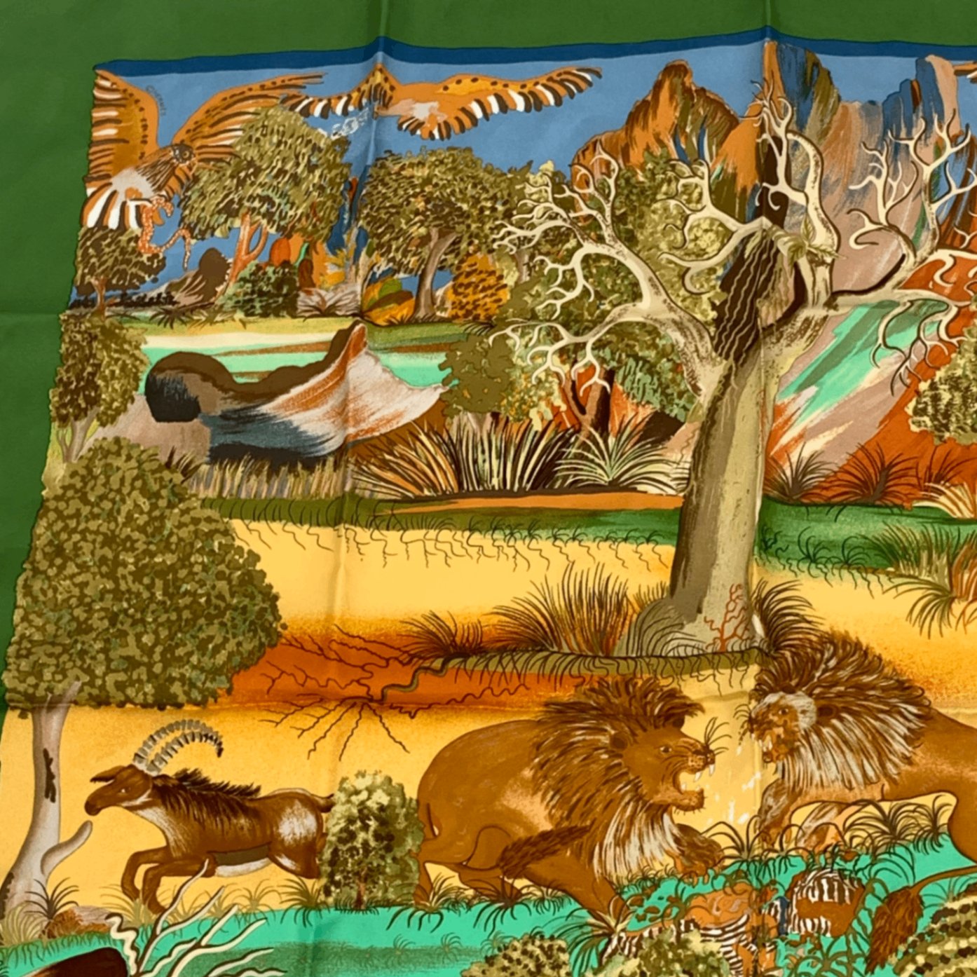 Hermes Carre 90 Nuba Mountain Scarf Silk 100% Green