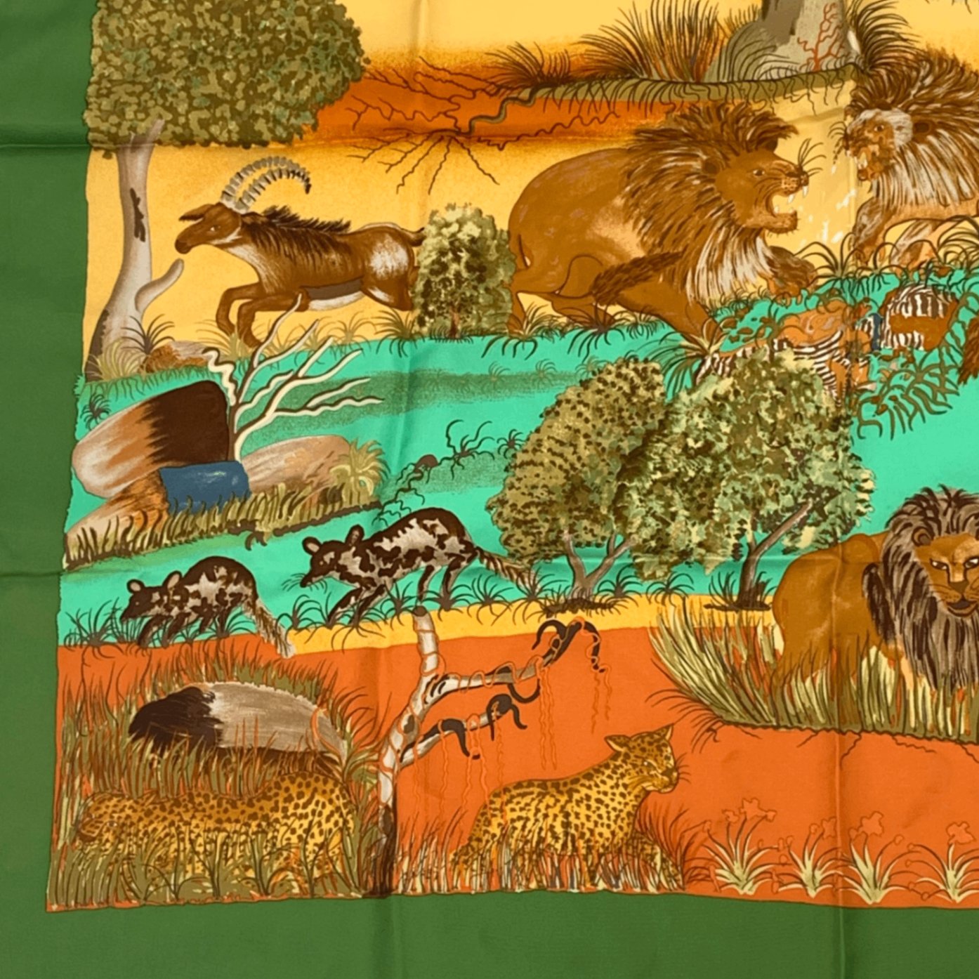 Hermes Carre 90 Nuba Mountain Scarf Silk 100% Green
