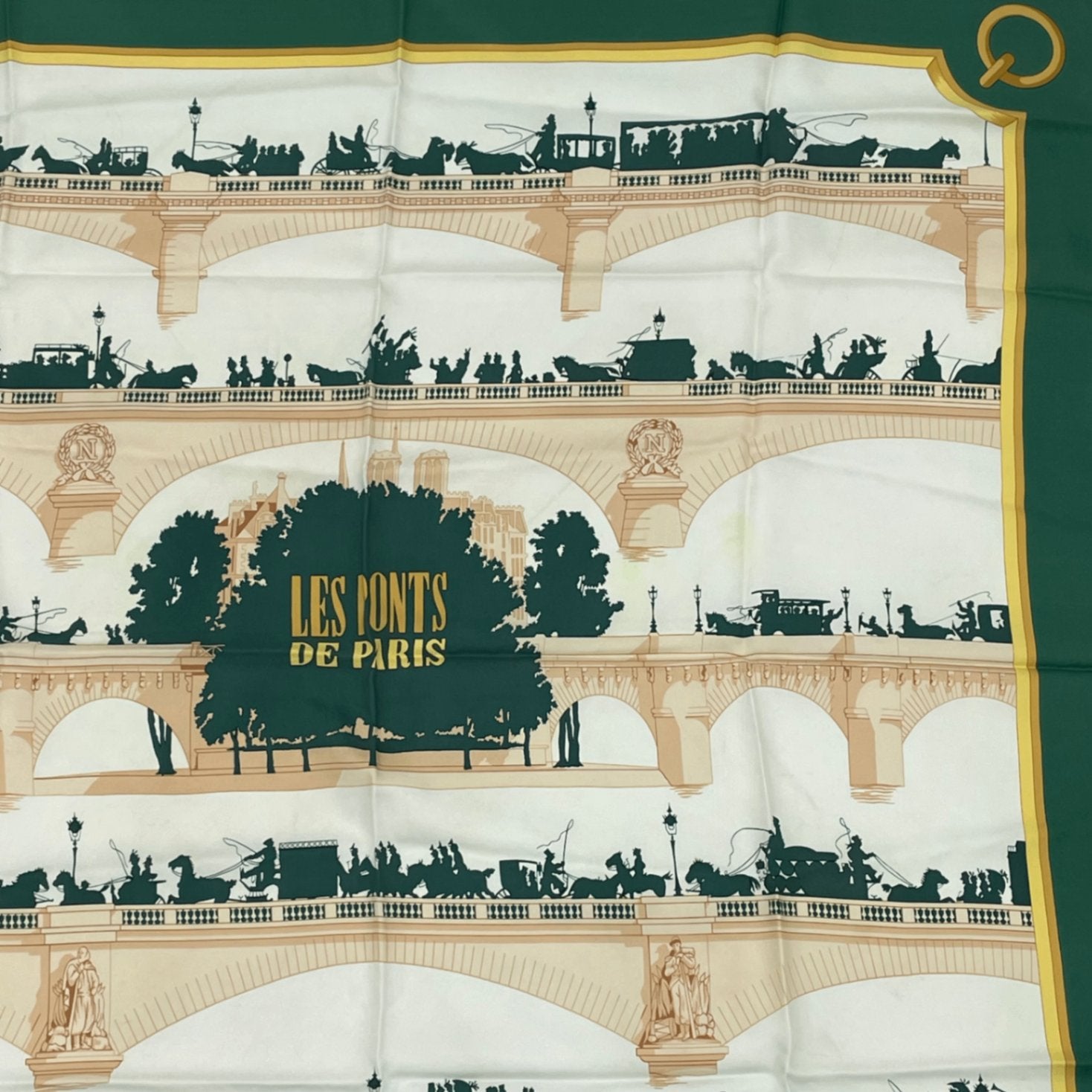 Hermes Carre 90 Les Ponts de Paris Bridges Of Scarf Green