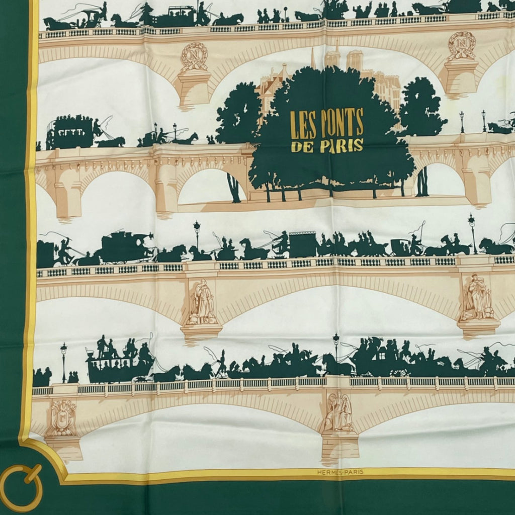 Hermes Carre 90 Les Ponts de Paris Bridges Of Scarf Green