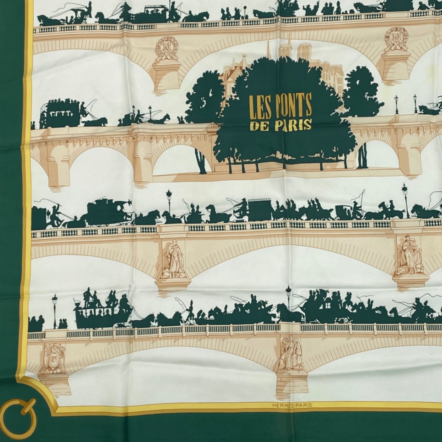 Hermes Carre 90 Les Ponts de Paris Bridges Of Scarf Green