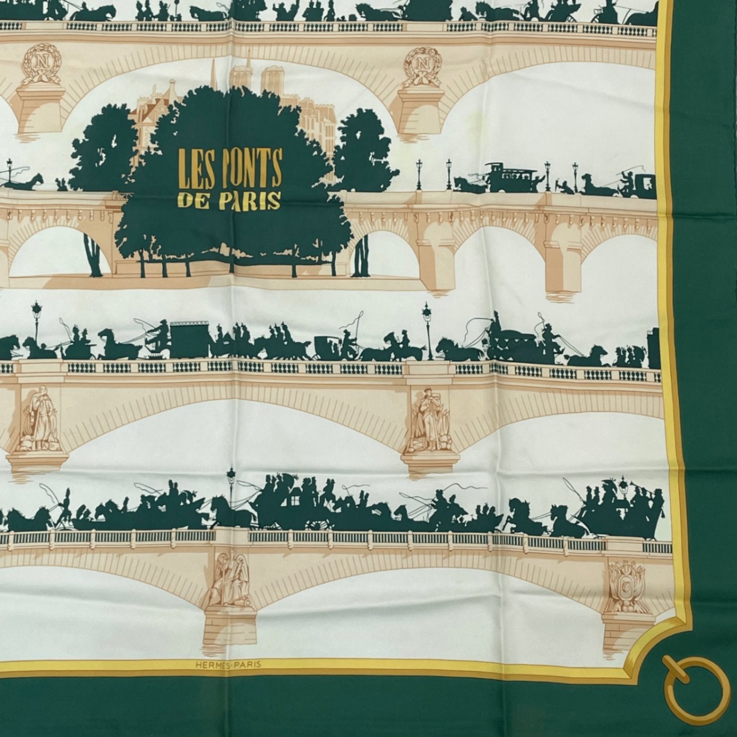 Hermes Carre 90 Les Ponts de Paris Bridges Of Scarf Green