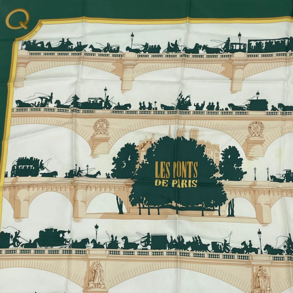 Hermes Carre 90 Les Ponts de Paris Bridges Of Scarf Green