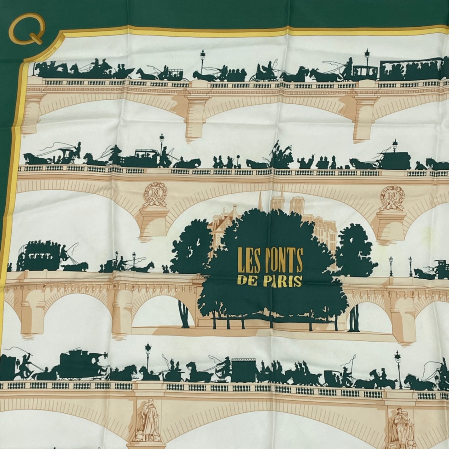 Hermes Carre 90 Les Ponts de Paris Bridges Of Scarf Green