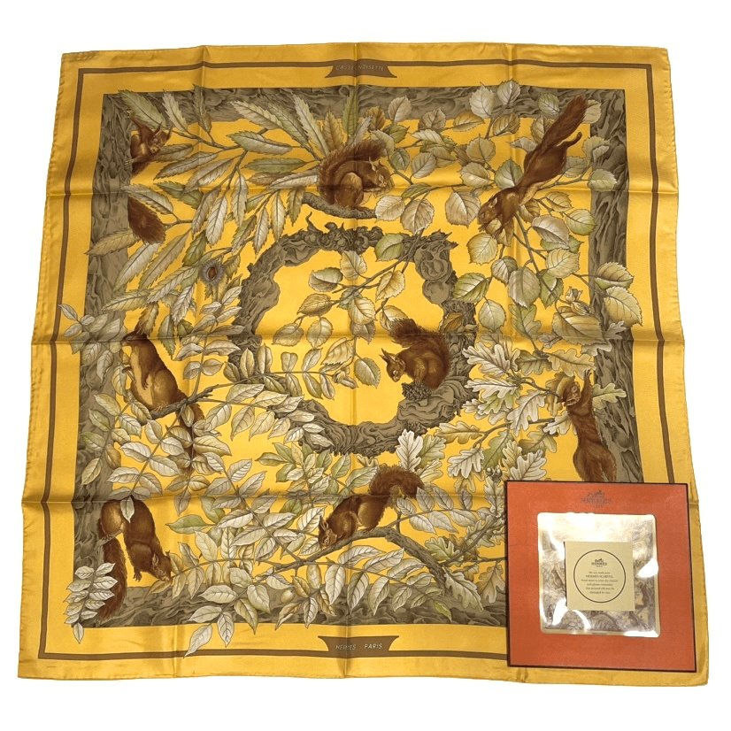 Hermes Carre 90 Casse Noisette Nutcracker Squirrel Pattern Nut Scarf Silk