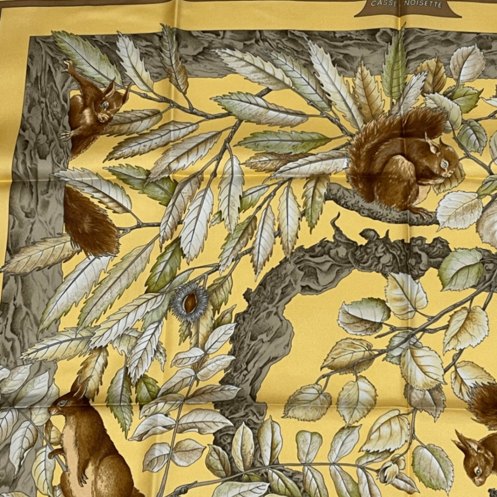Hermes Carre 90 Casse Noisette Nutcracker Squirrel Pattern Nut Scarf Silk