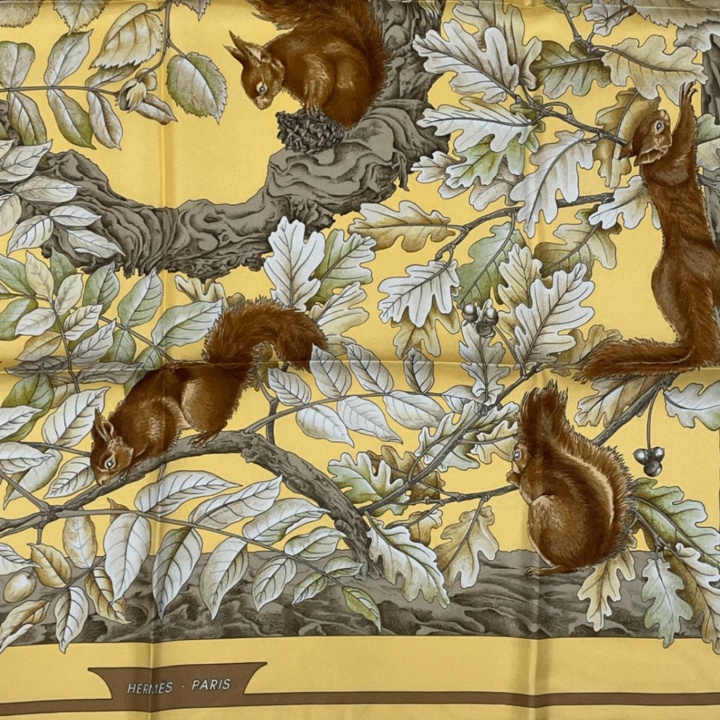 Hermes Carre 90 Casse Noisette Nutcracker Squirrel Pattern Nut Scarf Silk