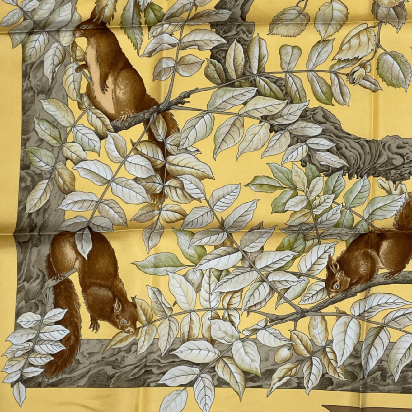 Hermes Carre 90 Casse Noisette Nutcracker Squirrel Pattern Nut Scarf Silk