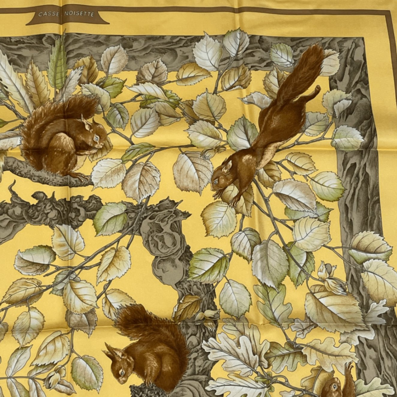 Hermes Carre 90 Casse Noisette Nutcracker Squirrel Pattern Nut Scarf Silk