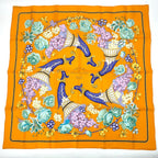 Hermes Carre 90 Scarf Silk Matsuzakaya Limited Grape Flower Orange