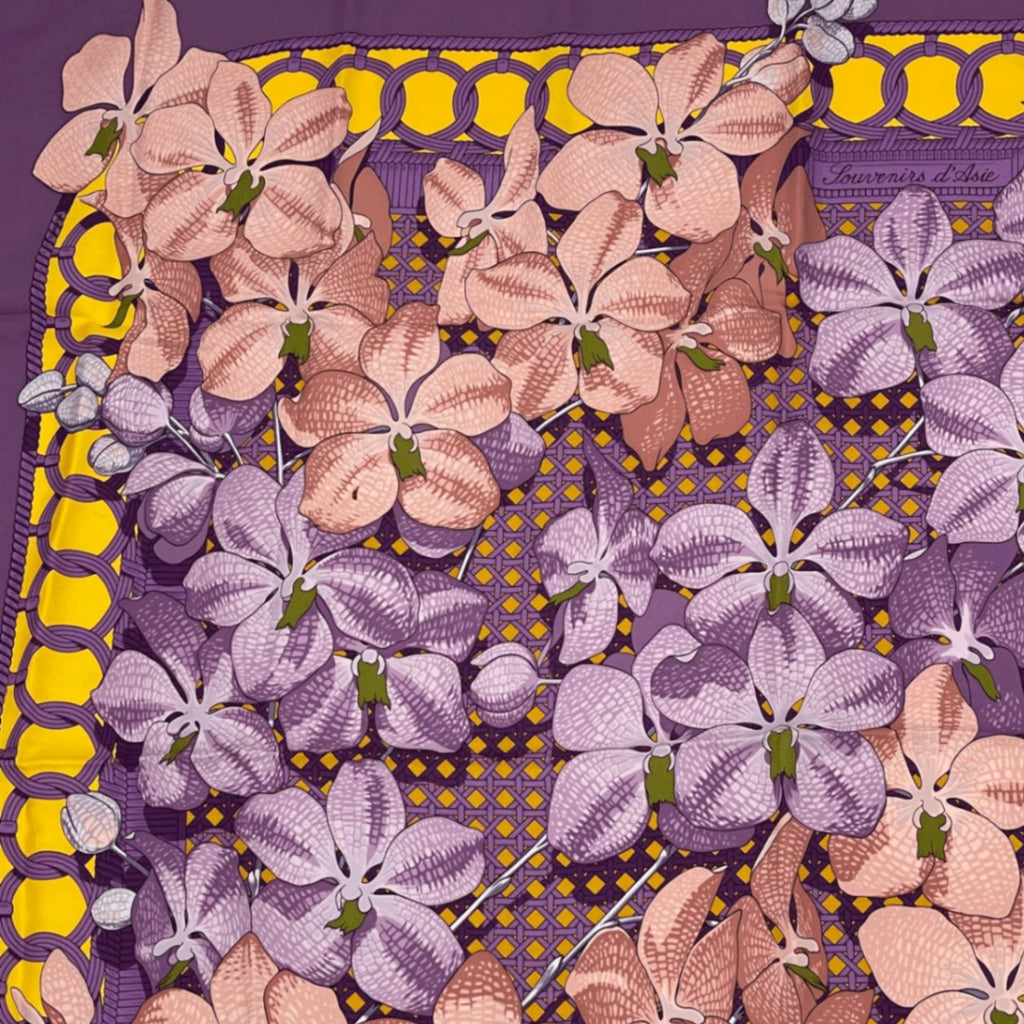 Hermes Scarf Silk Carre 90 Floral Pattern Phalaenopsis Orchid Purple Touvenirs