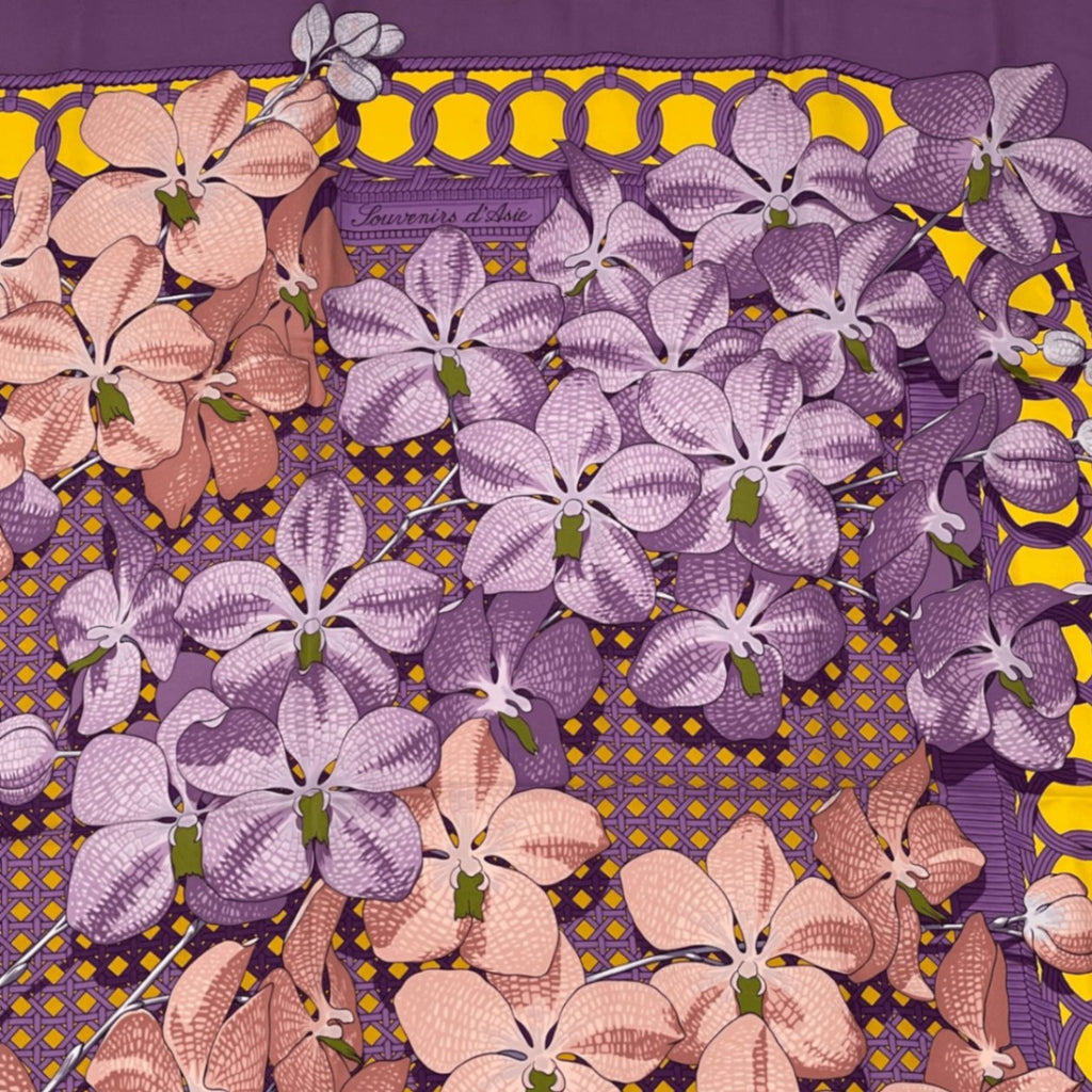 Hermes Scarf Silk Carre 90 Floral Pattern Phalaenopsis Orchid Purple Touvenirs