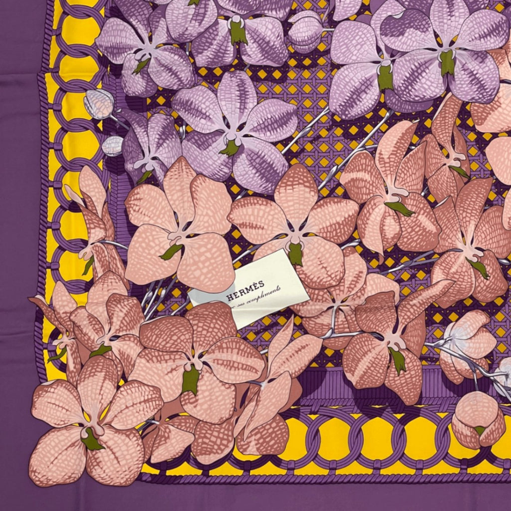 Hermes Scarf Silk Carre 90 Floral Pattern Phalaenopsis Orchid Purple Touvenirs