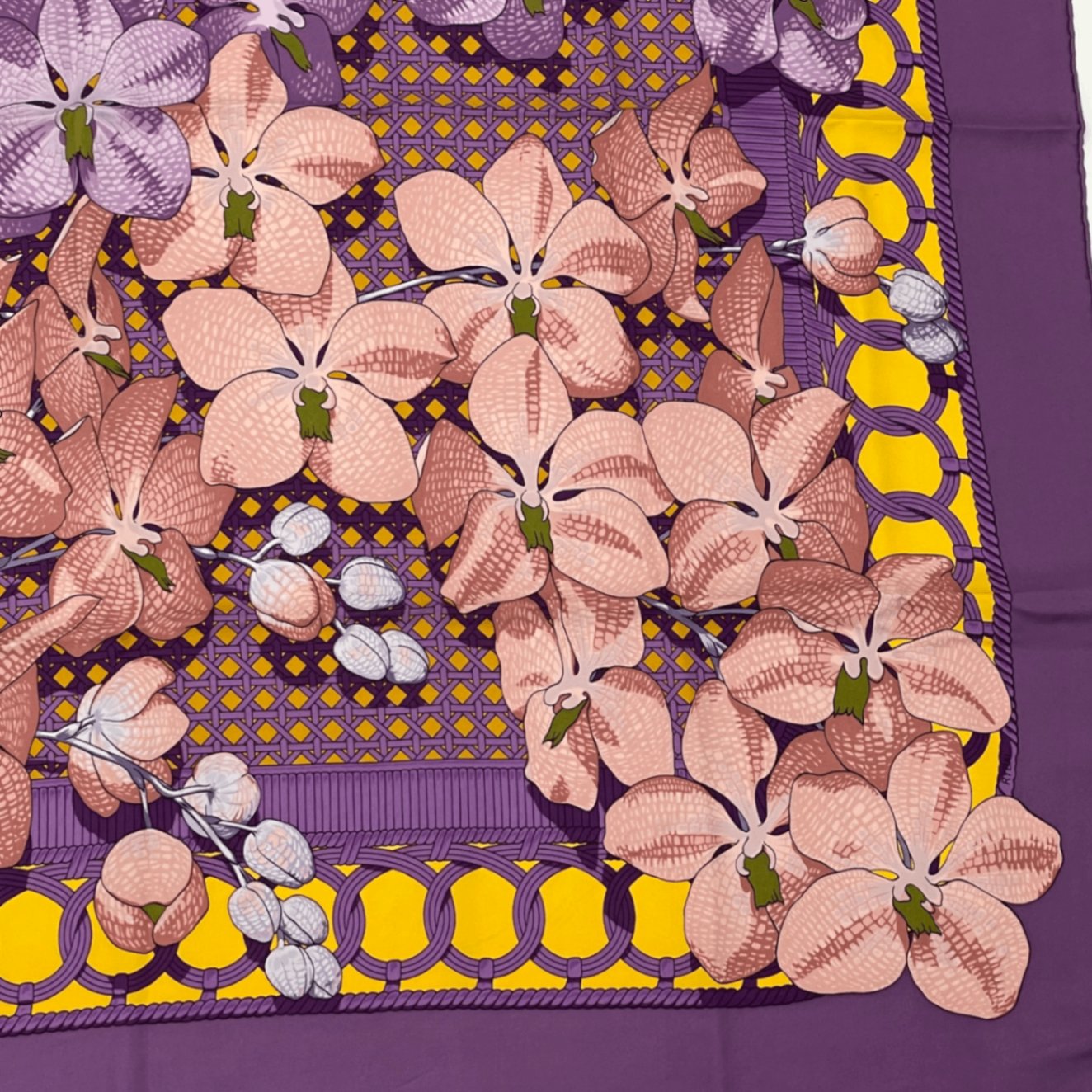 Hermes Scarf Silk Carre 90 Floral Pattern Phalaenopsis Orchid Purple Touvenirs