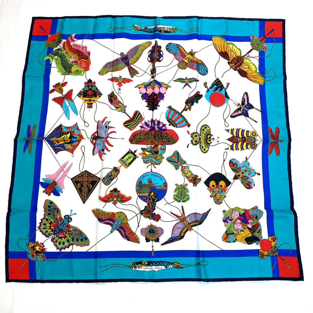Hermes Carre 90 Soies Volantes Silk Scarf 100% Multicolor