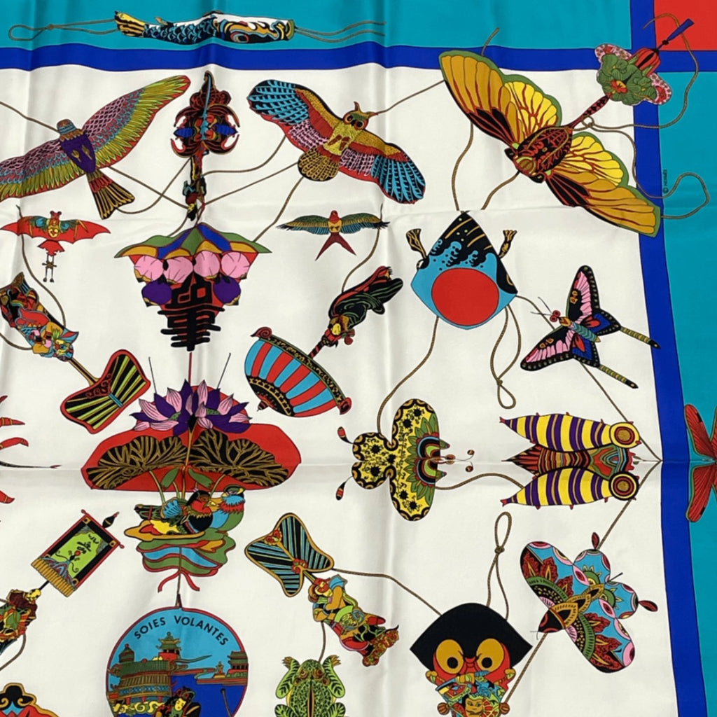 Hermes Carre 90 Soies Volantes Silk Scarf 100% Multicolor
