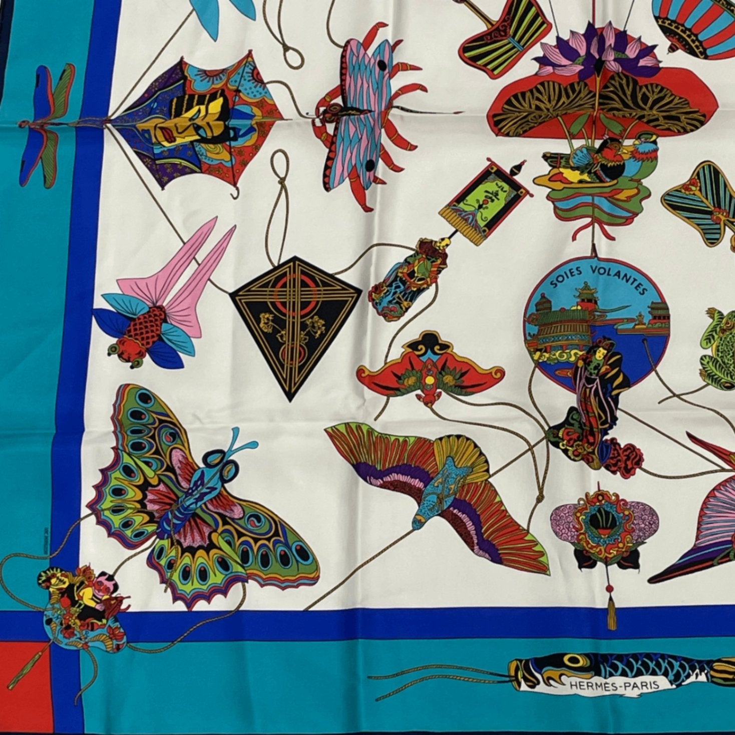 Hermes Carre 90 Soies Volantes Silk Scarf 100% Multicolor