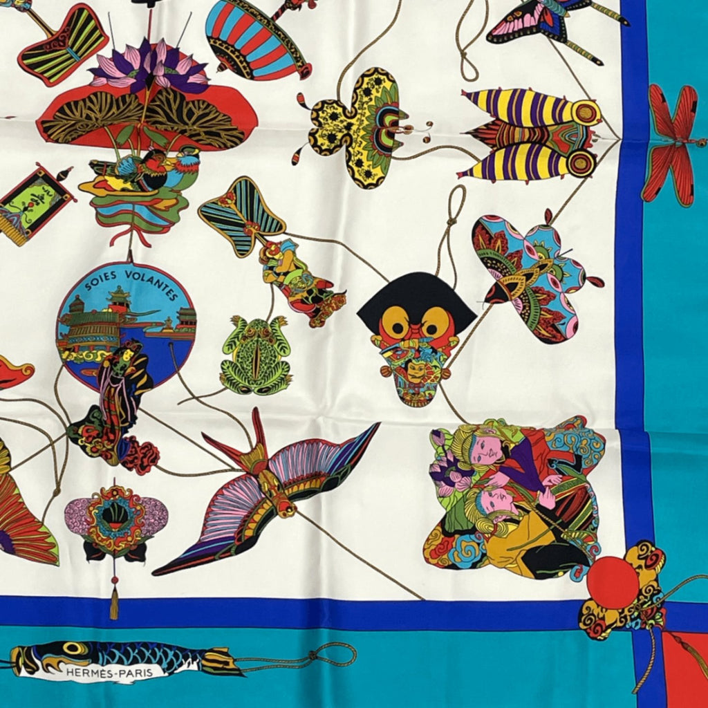 Hermes Carre 90 Soies Volantes Silk Scarf 100% Multicolor