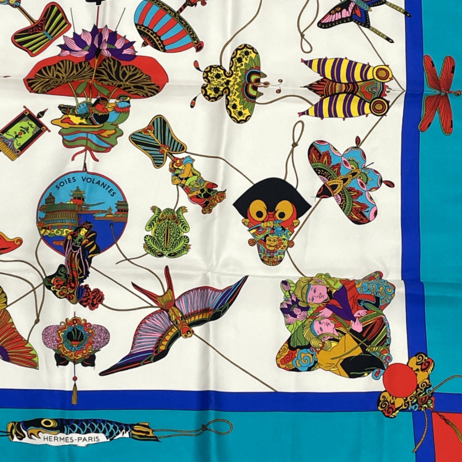 Hermes Carre 90 Soies Volantes Silk Scarf 100% Multicolor