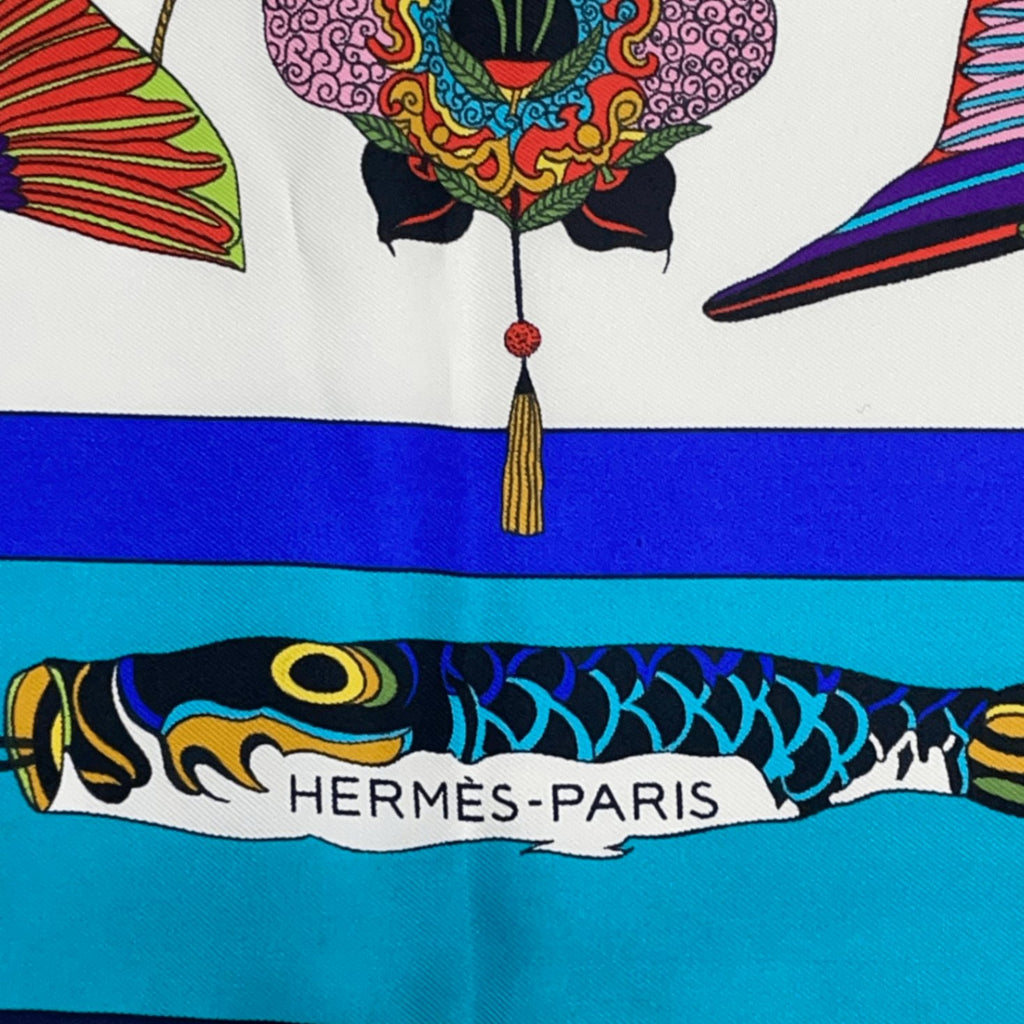 Hermes Carre 90 Soies Volantes Silk Scarf 100% Multicolor