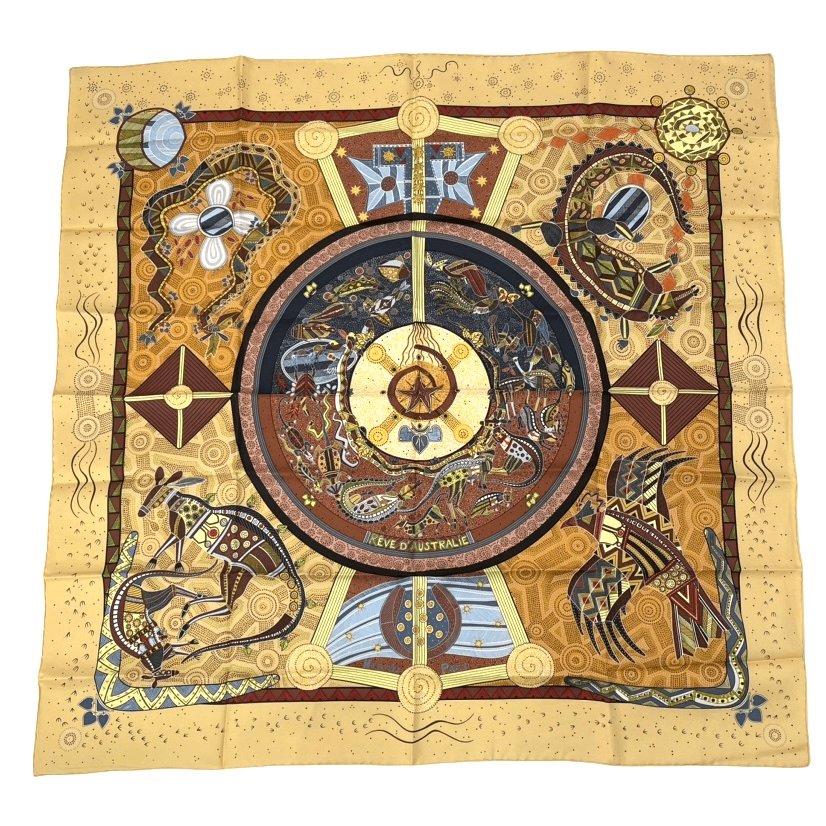 Hermes Silk Scarf Carre 90 Reve D'australie Australian Dream Yellow