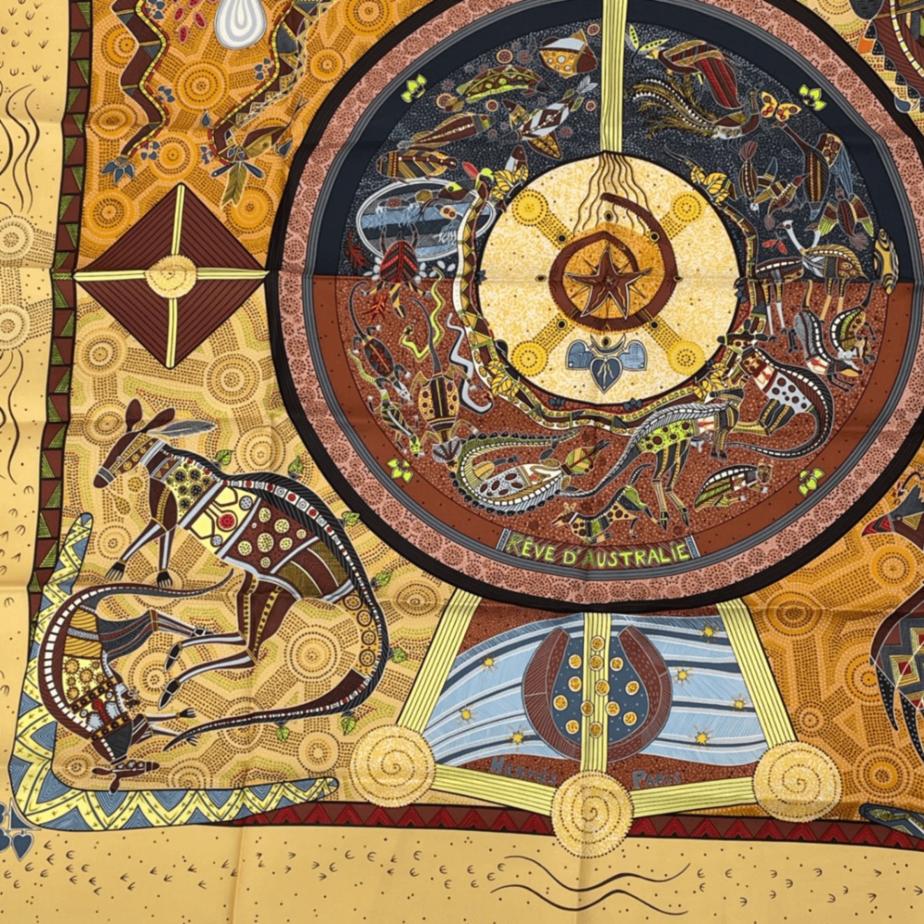 Hermes Silk Scarf Carre 90 Reve D'australie Australian Dream Yellow