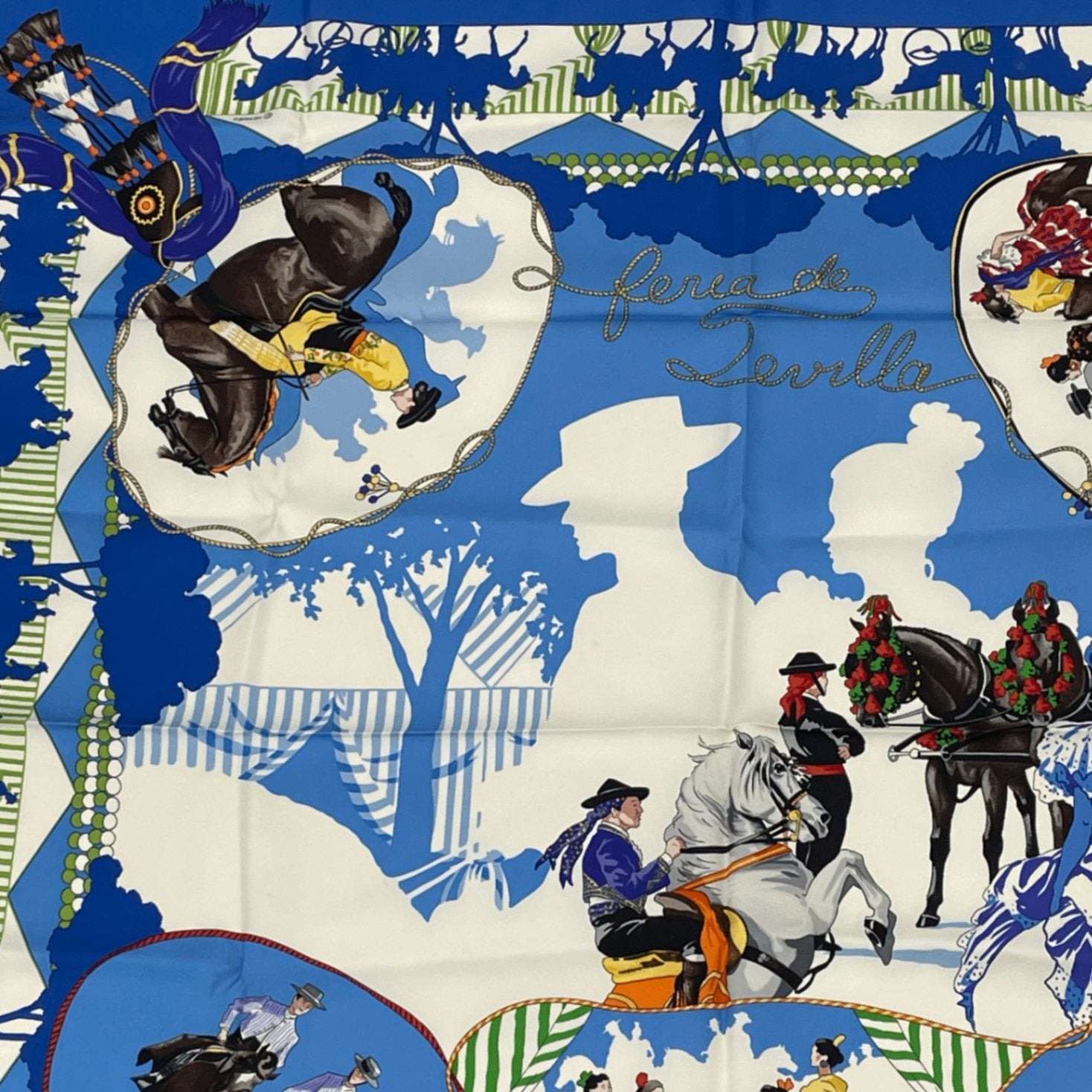 Hermes Scarf Carre 90 Feria de Sevilla Holidays In Seville Silk 100% Blue