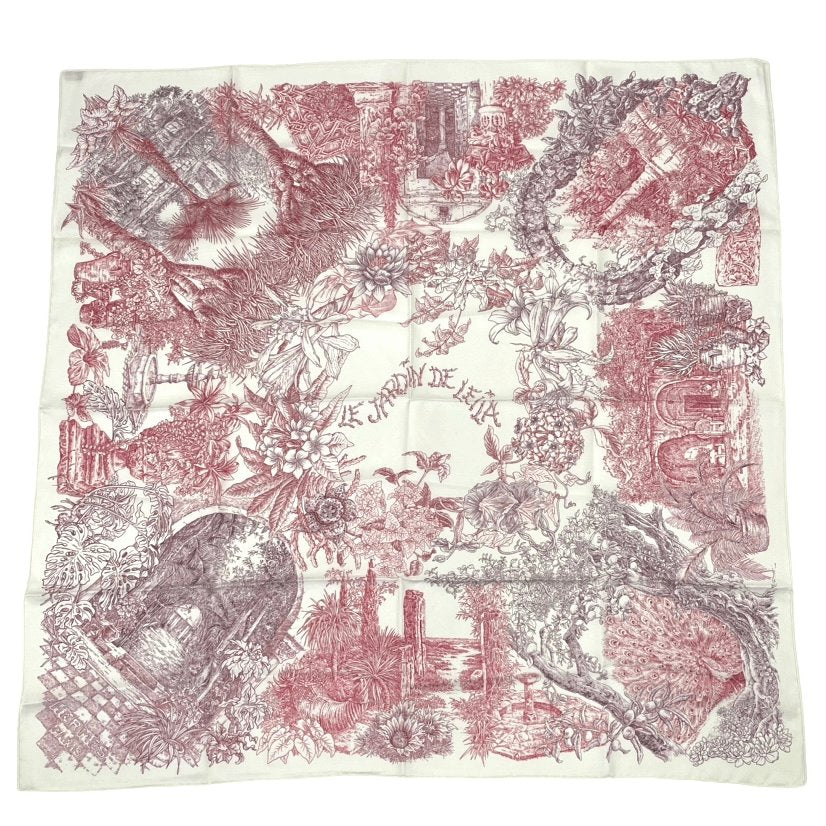 Hermes Carre 90 Silk Scarf le Jardin de Leila's Garden White