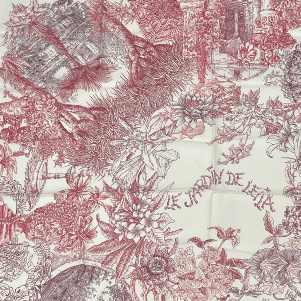 Hermes Carre 90 Silk Scarf le Jardin de Leila's Garden White