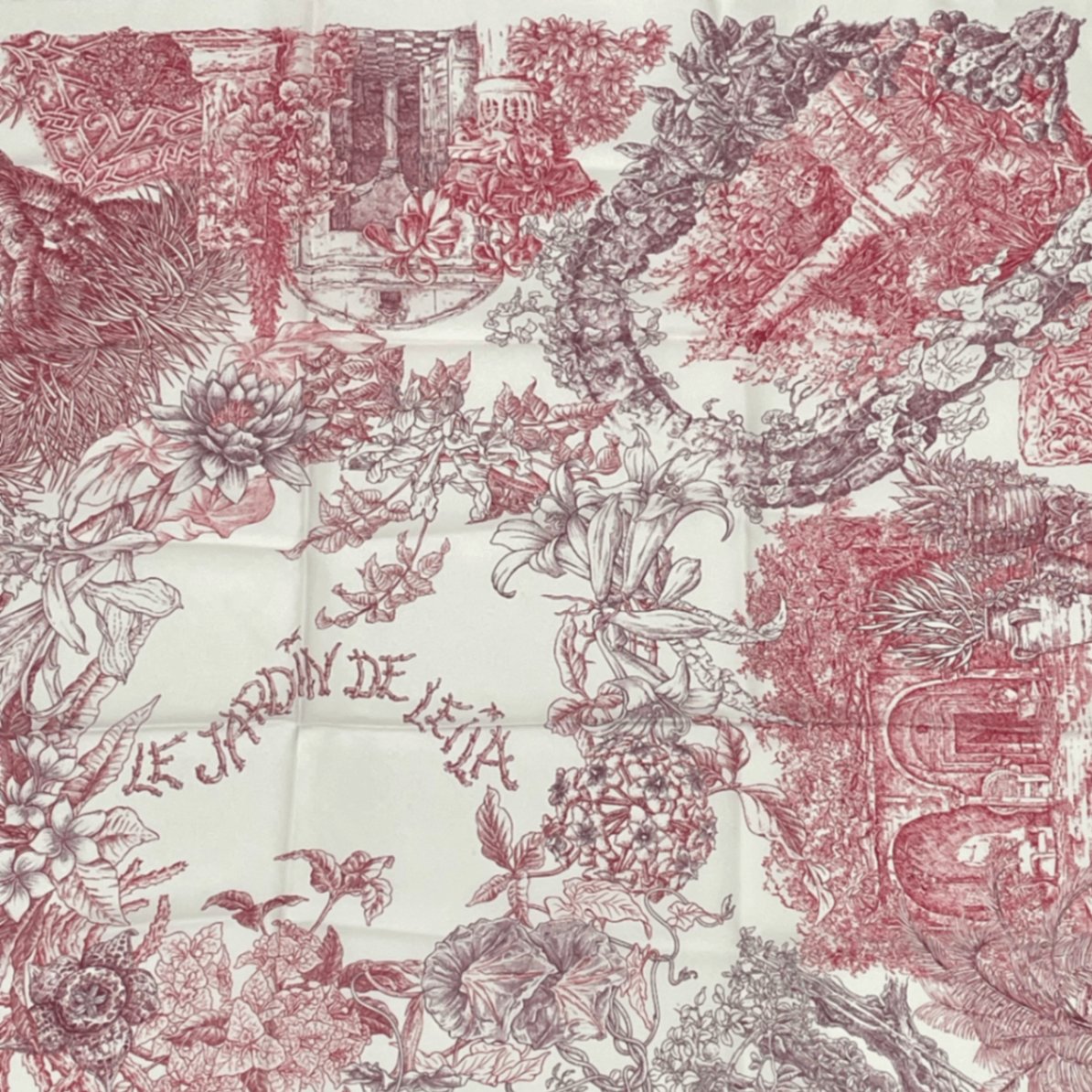 Hermes Carre 90 Silk Scarf le Jardin de Leila's Garden White