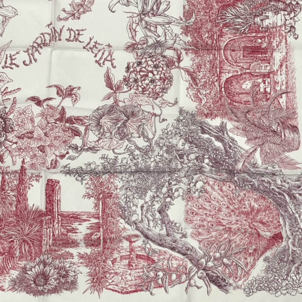 Hermes Carre 90 Silk Scarf le Jardin de Leila's Garden White