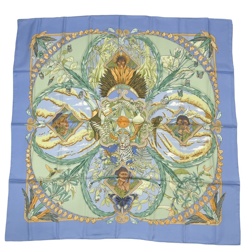 Hermes Scarf Carre 90 Amazonia Silk 100% Blue