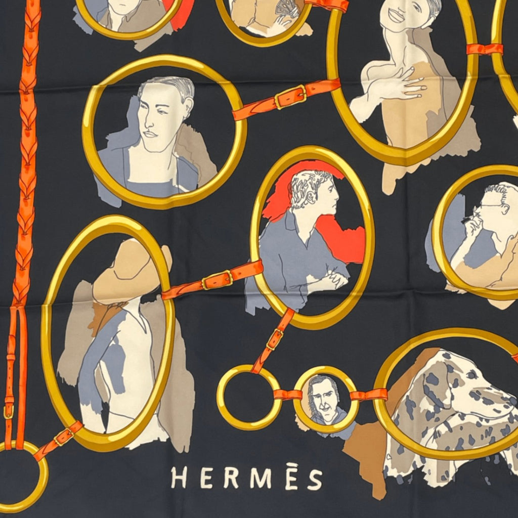 Hermes Carre 90 Scarf Silk Les Parisiens Black Gold