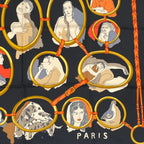 Hermes Carre 90 Scarf Silk Les Parisiens Black Gold