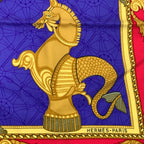 Hermes Scarf Carre 90 Silk Les Bissone de Venise Venice Ship Festival Red Blue