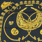 Hermes Carre 90 Les Cavaliers D'or Yellow Gold Knight Scarf Silk Black