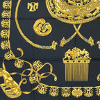Hermes Carre 90 Les Cavaliers D'or Yellow Gold Knight Scarf Silk Black